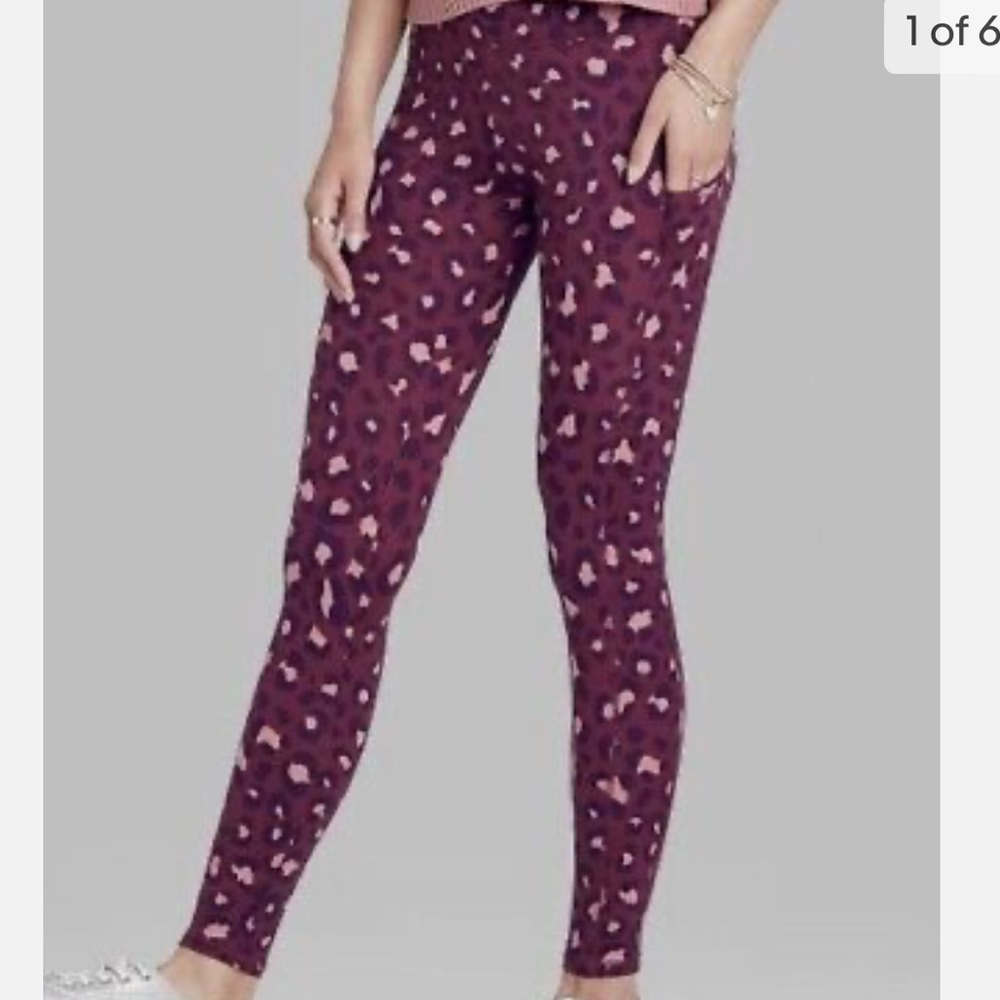 Wild Fable High-Waisted Ultra Soft Leggings Wild Fable Burgundy Leopard Print